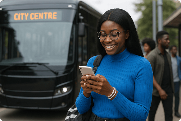 Personne regardant son téléphone dans un bus